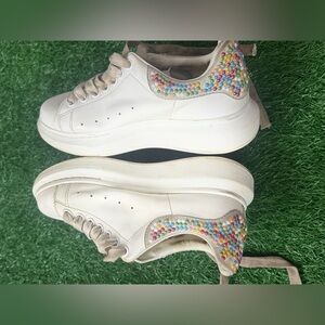 Alexander McQueen Women's White Sneakers with Colorful Accents Size 38D‎